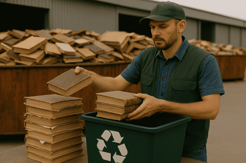 عکسی از دستگاه خردکن و فشرده‌سازی کاغذ باطله در یک سوله