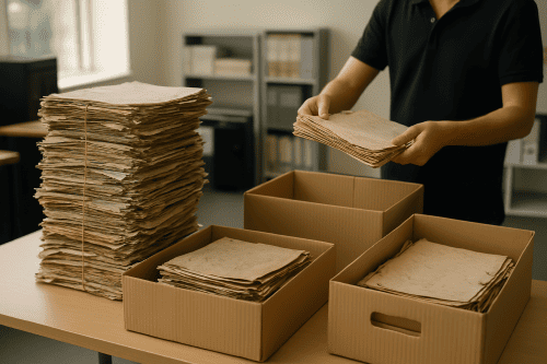 عکسی از دستگاه خردکن و فشردهسازی کاغذ باطله در یک سوله